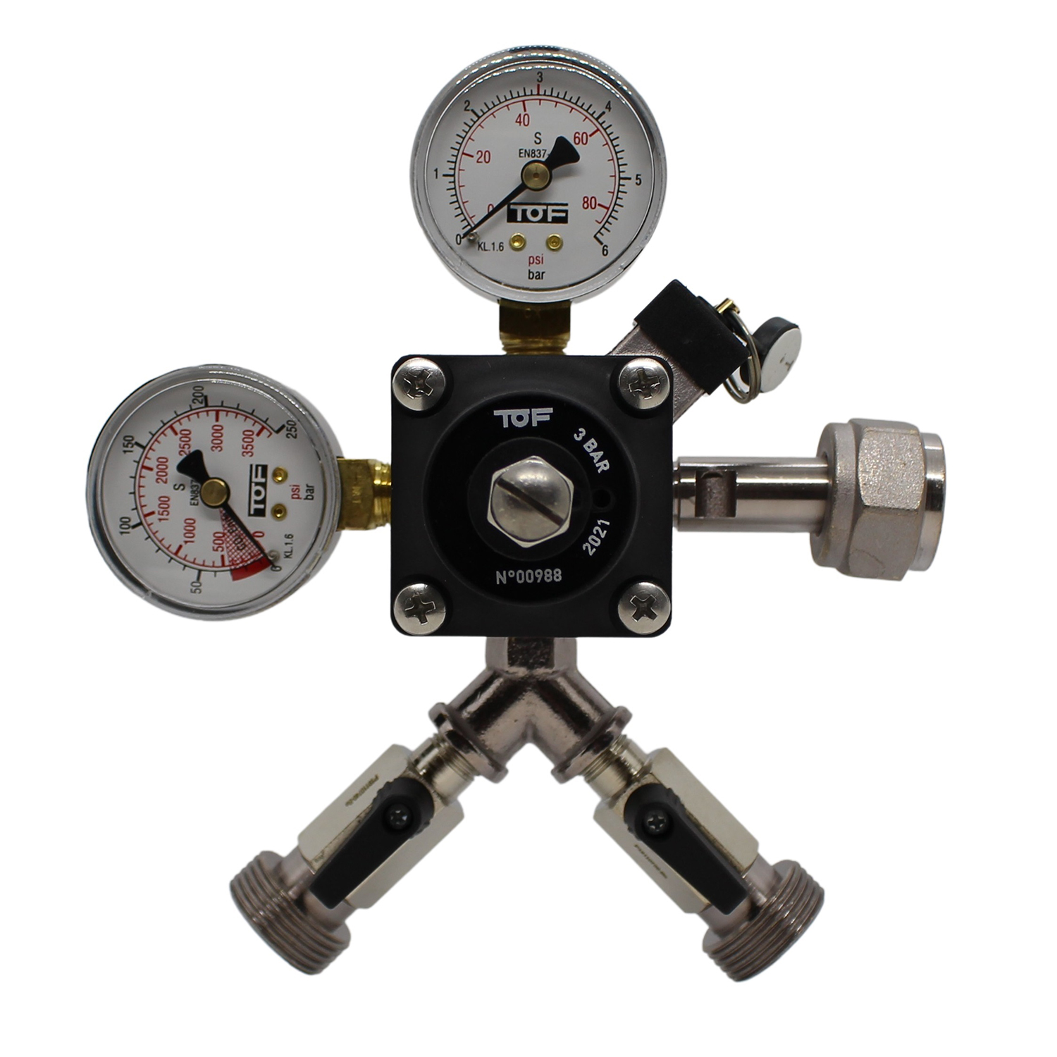 Druckminderer, Druckregler, Druckreduzierventil - CO2 für Bier Zapfanlage 3 bar, 2-leitig